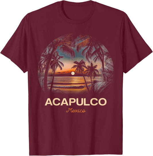 Vacation Souvenir Palm Tree Acapulco T-Shirt - T-Shirt | Maroon