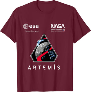 NASA Artemis II Mission Patch Worm und ESA Logo Langarmshirt T-Shirt - T-Shirt | Maroon