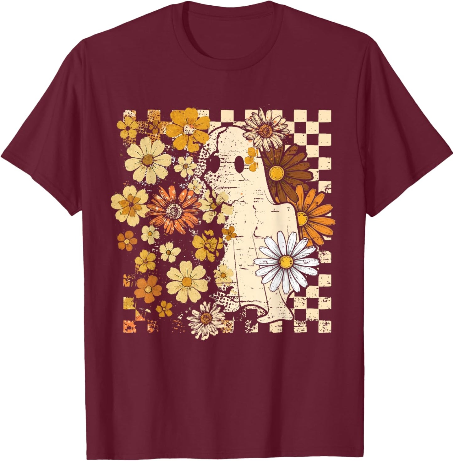 Vintage Ghost Floral Halloween Fall Thankgiving Costume T-Shirt - T-Shirt | Maroon