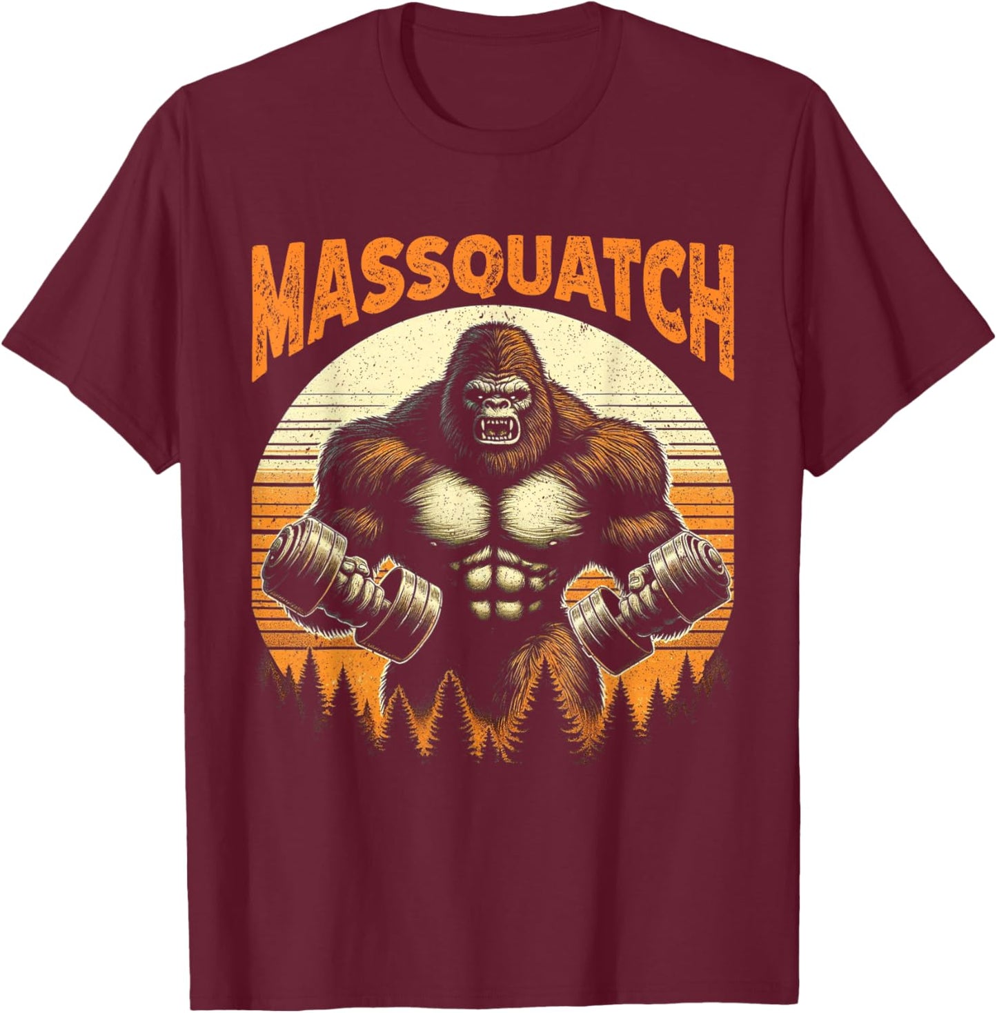 Funny Bigfoot Massquatch Sasquatch Workout Gym Weightlifting T-Shirt - T-Shirt | Maroon