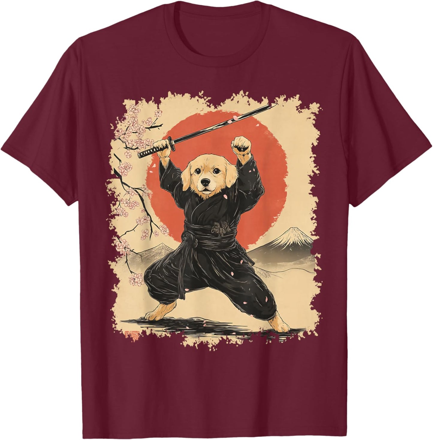 Golden Retriever Samurai T-Shirt - T-Shirt | Maroon