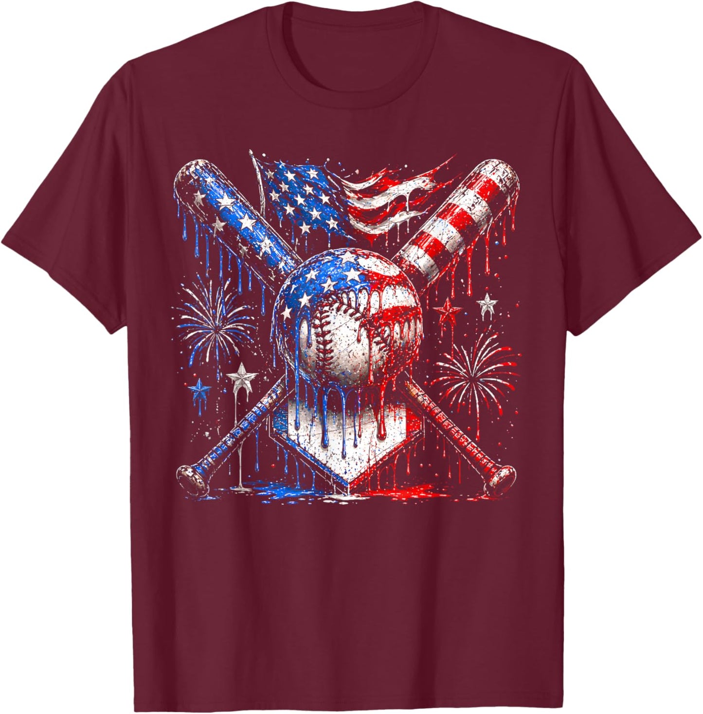 Baseball Drip American Flag Boys Kids 4th of July T-Shirt - T-Shirt | Maroon