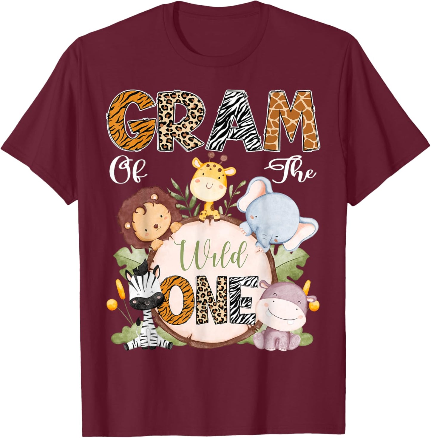 Gram Of The Wild One 1St Birthday Safari Woodland T-Shirt - T-Shirt | Maroon