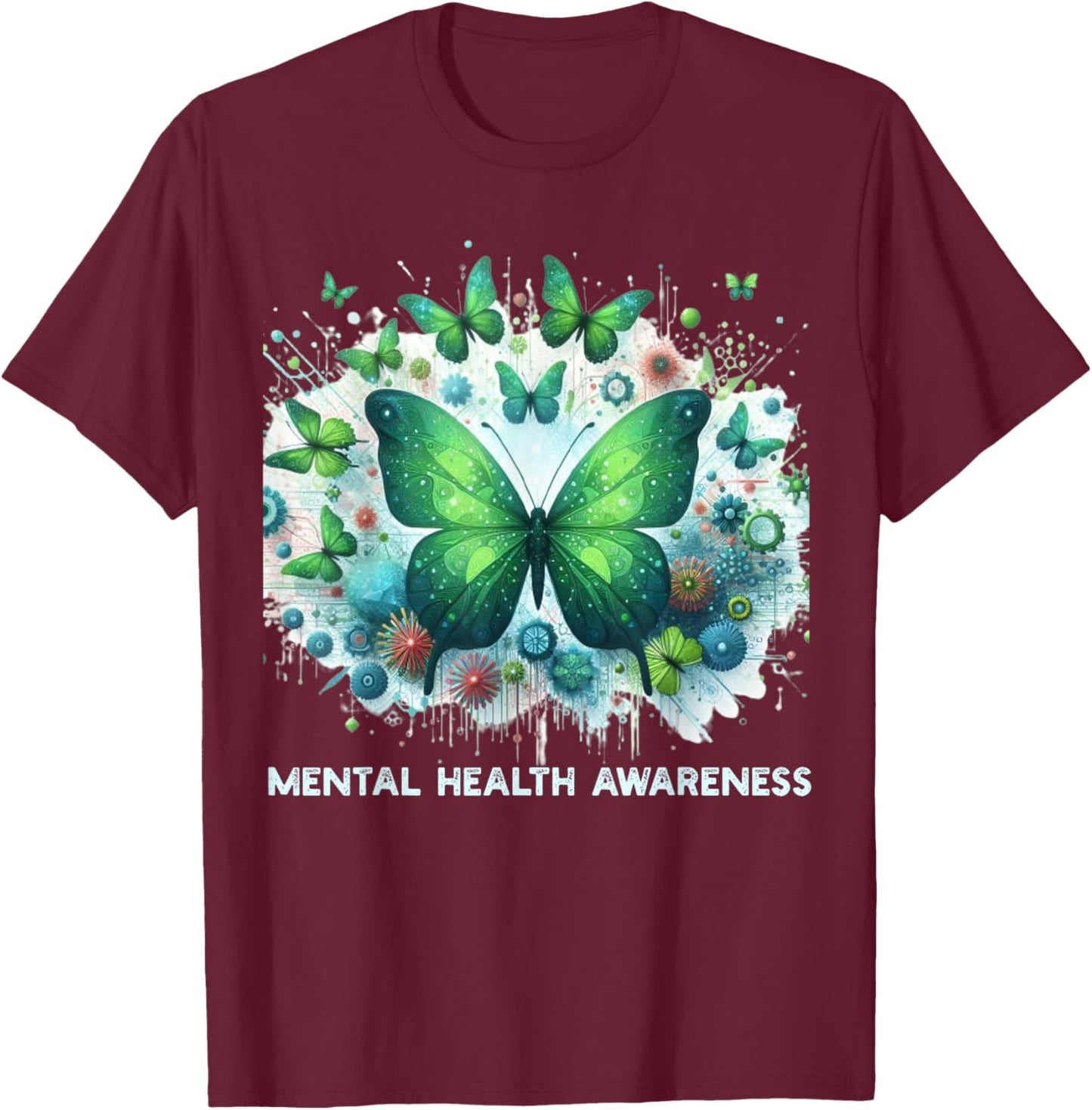 We Wear Green Mental Health Awareness Month Butterflies Men T-Shirt - T-Shirt | Maroon