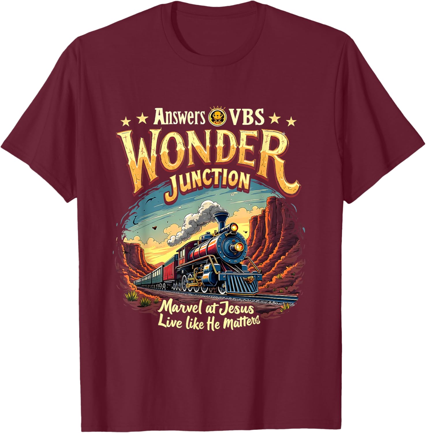 Vintage Wonder Junction VBS Train Theme Christian Costume T-Shirt - T-Shirt | Maroon