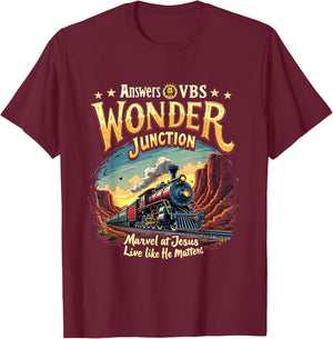 Vintage Wonder Junction VBS Train Theme Christian Costume T-Shirt - T-Shirt | Maroon