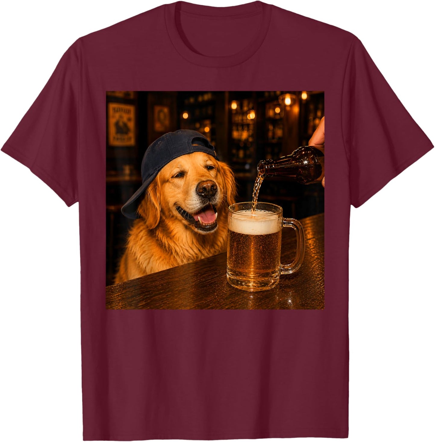Golden Retriever Drinking Beer, Dog Meme T-Shirt - T-Shirt | Maroon