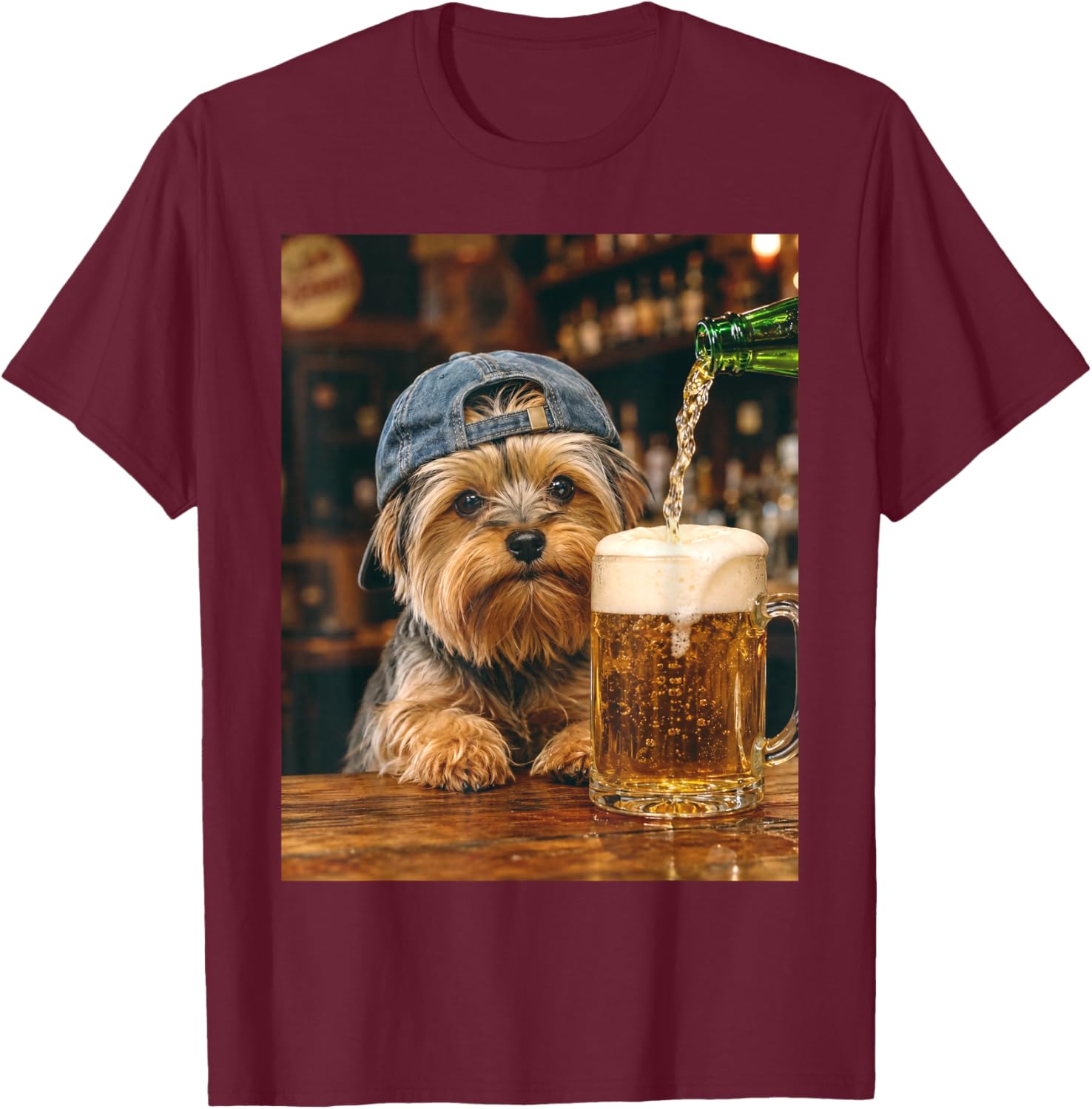 Yorkie Drinking Beer Funny Dog Meme T-Shirt - T-Shirt | Maroon