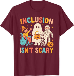 Inclusion Isn't Scary Teacher Skeleton Ghost Cute Halloween T-Shirt - T-Shirt | Maroon