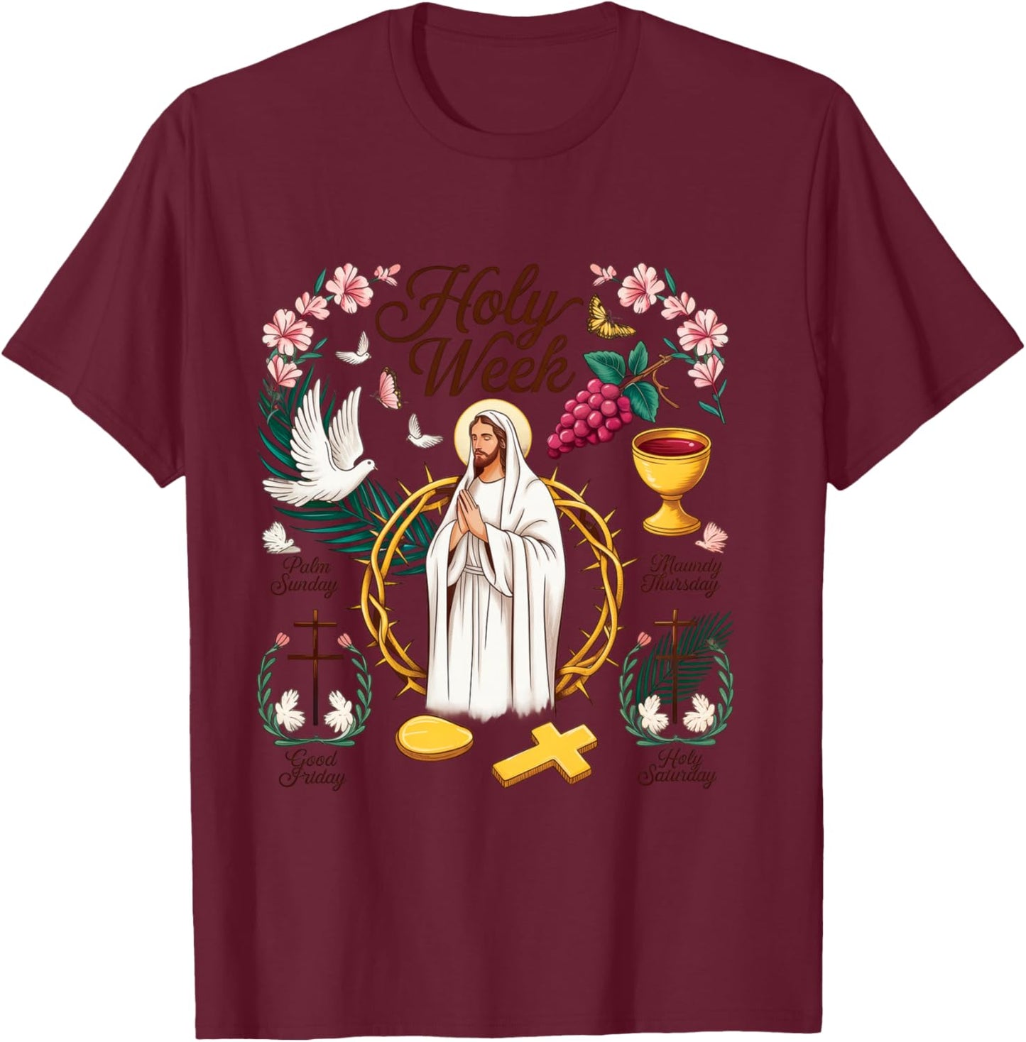 Semaine Sainte Dimanche de Pâques, He is Risen Croix de Pâques Chrétienne Manche Longue T-Shirt - T-Shirt | Maroon