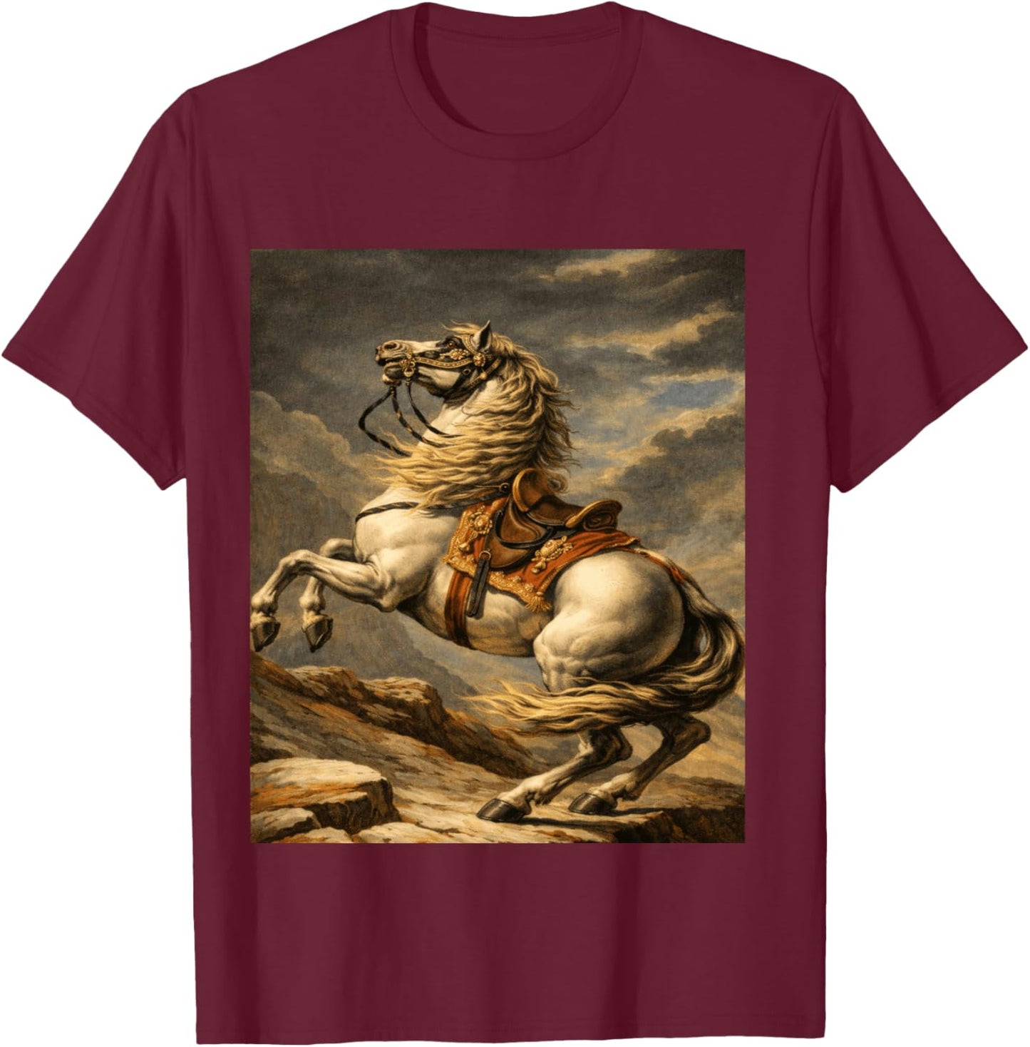 Majestic Vintage Motif Cheval d'élevage Manche Longue T-Shirt - T-Shirt | Maroon