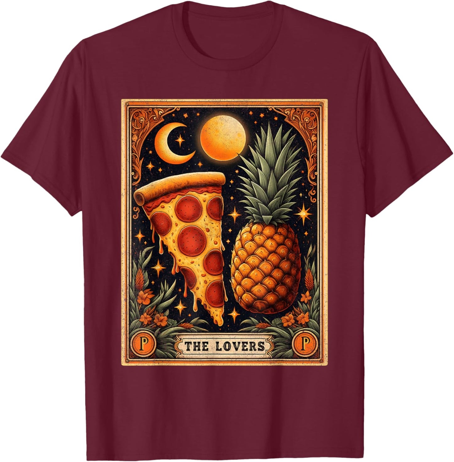 The Lovers Tarot Card Shirt Hawaiian Pineapple Pizza Lover T-Shirt - T-Shirt | Maroon