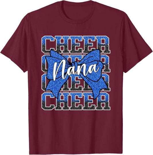 Coquette Cheer Nana Bow Sport Cheerleader Cheerleading Blue T-Shirt - T-Shirt | Maroon