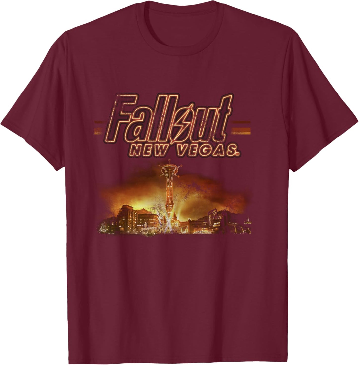 Fallout Video Game New Vegas Skyline Retro Souvenir Design Langarmshirt T-Shirt - T-Shirt | Maroon