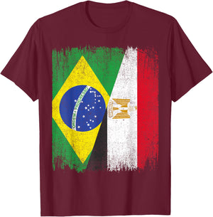 Half Brazil Egypt Split Flag Brazilian Egyptian Roots T-Shirt - T-Shirt | Maroon