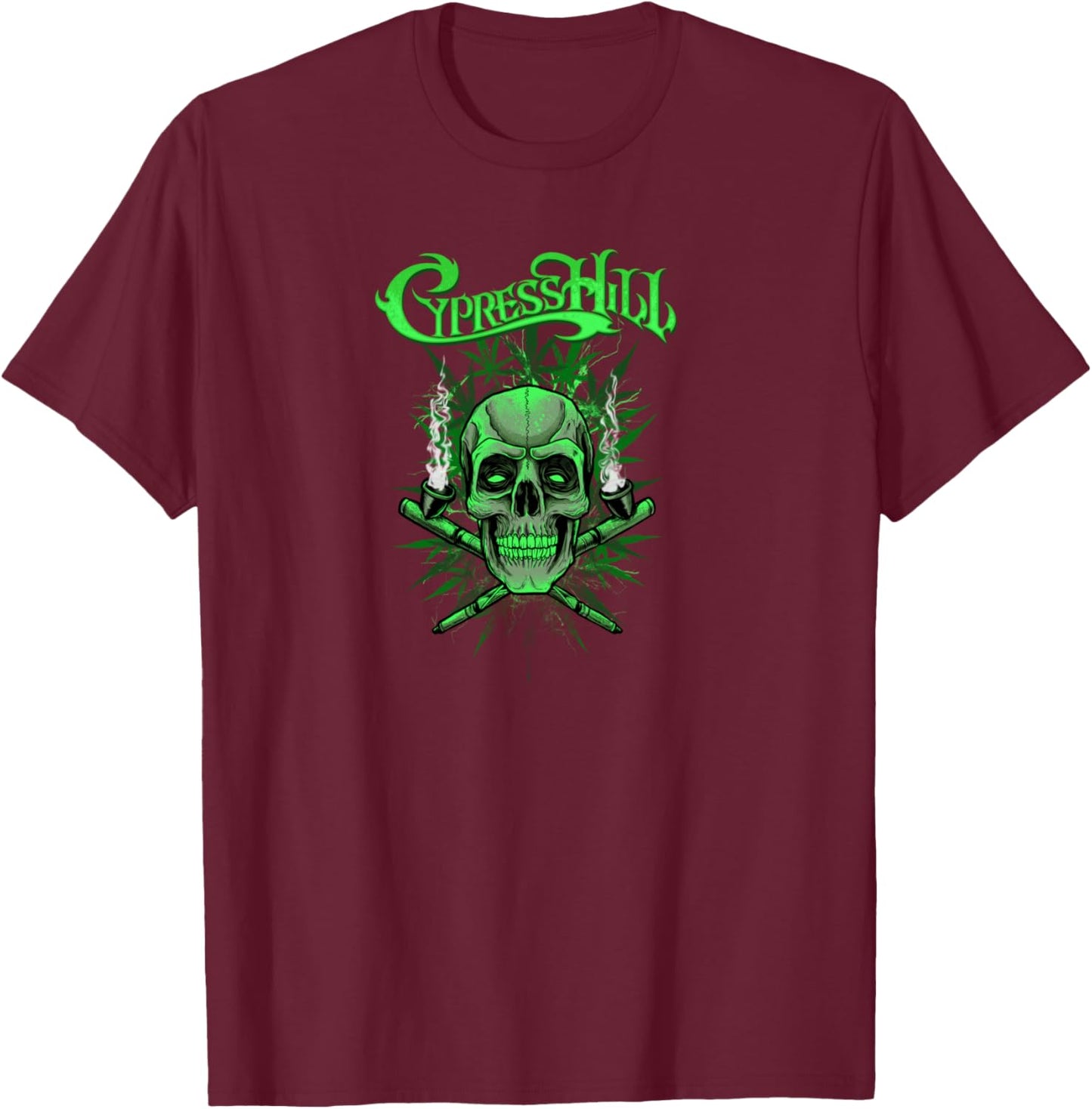 Cypress Hill Green Skull T-Shirt - T-Shirt | Maroon