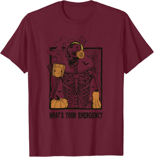 What's Your Emergency Halloween Skeleton 911 Dispatcher T-Shirt - T-Shirt | Maroon