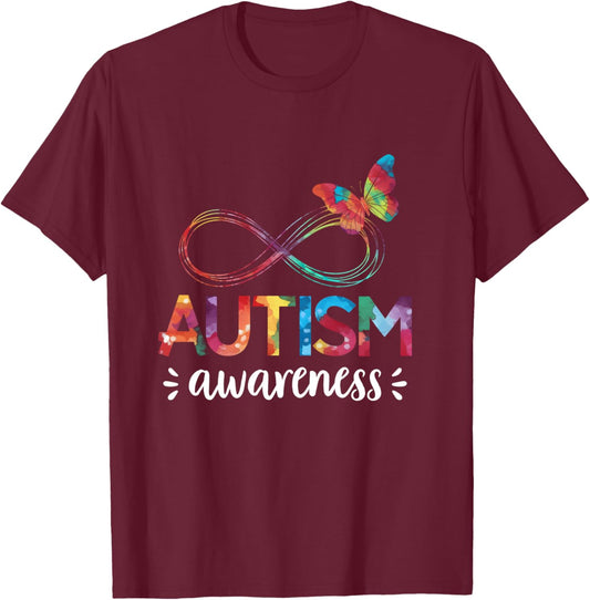 Tie Dye Autism Awareness Infinity Symbol Men Kids T-Shirt - T-Shirt | Maroon