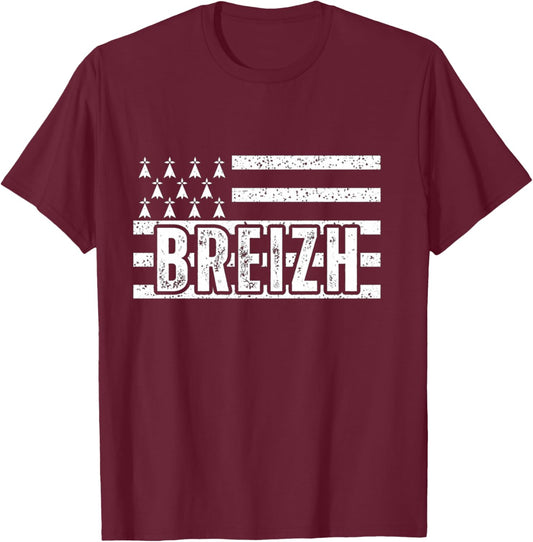 Breizh Drapeau Breton Cadeau Homme Femme Vintage Bretagne Manche Longue T-Shirt - T-Shirt | Maroon