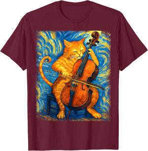 Funny Cat Playing Cello Musician Music Musical Instrument T-Shirt - T-Shirt | Maroon