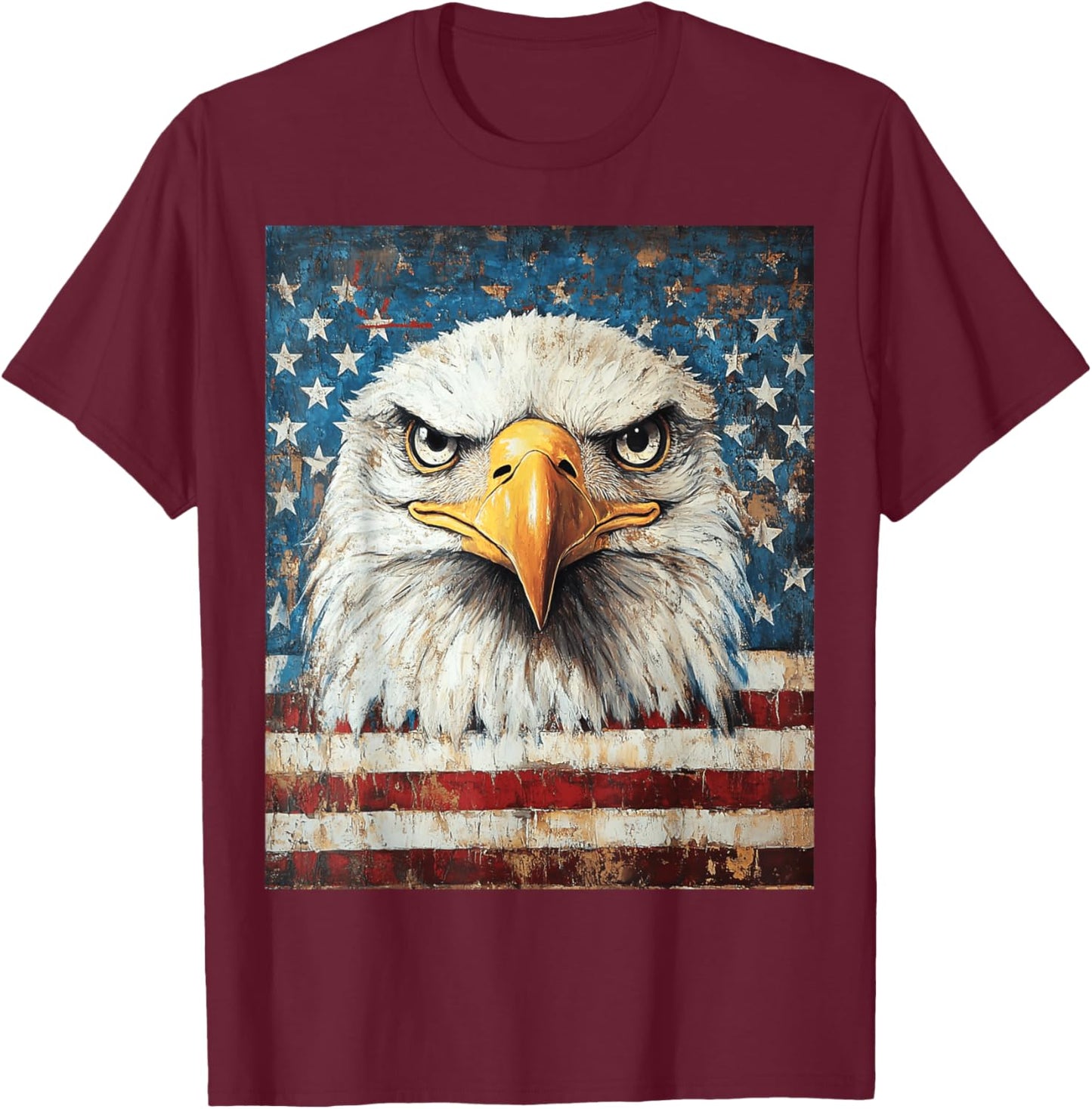 American Bald Eagle USA Flag Patriotic 4th of July Vintage T-Shirt - T-Shirt | Maroon
