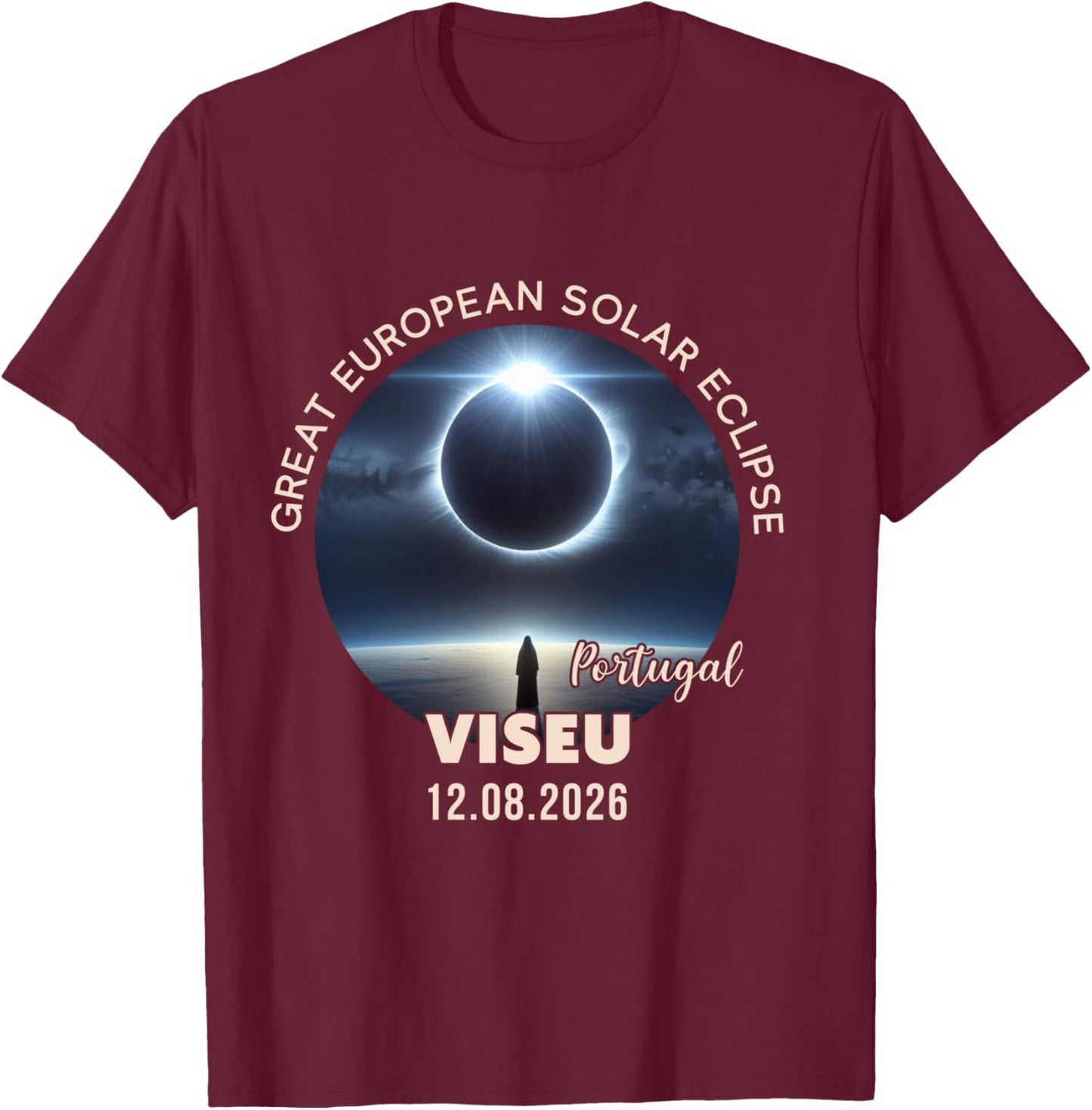 Viseu, Portugal Great European Solar Eclipse 2026 Manche Longue T-Shirt - T-Shirt | Maroon