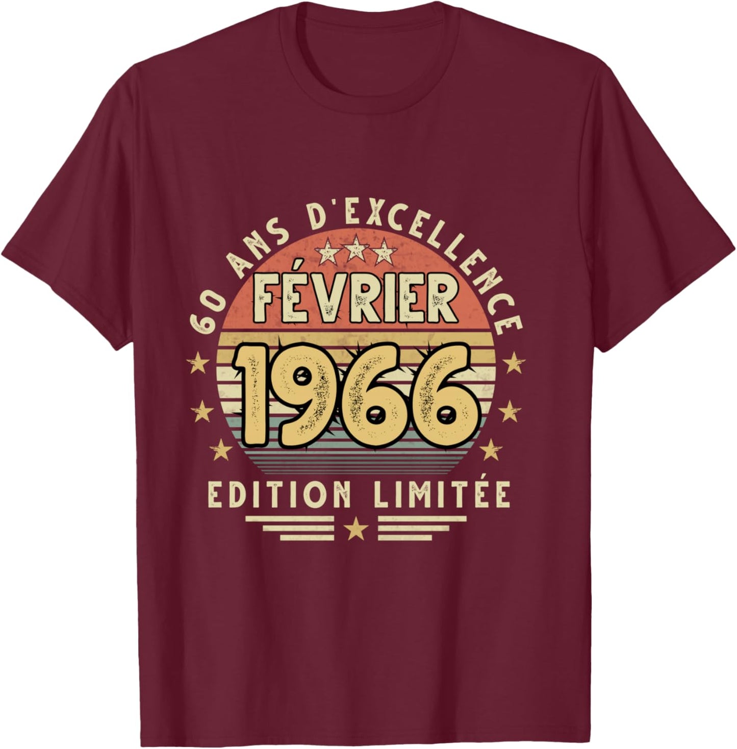 February 1966 Birthday Gift February 1966 60 Years Man T-Shirt - T-Shirt | Maroon