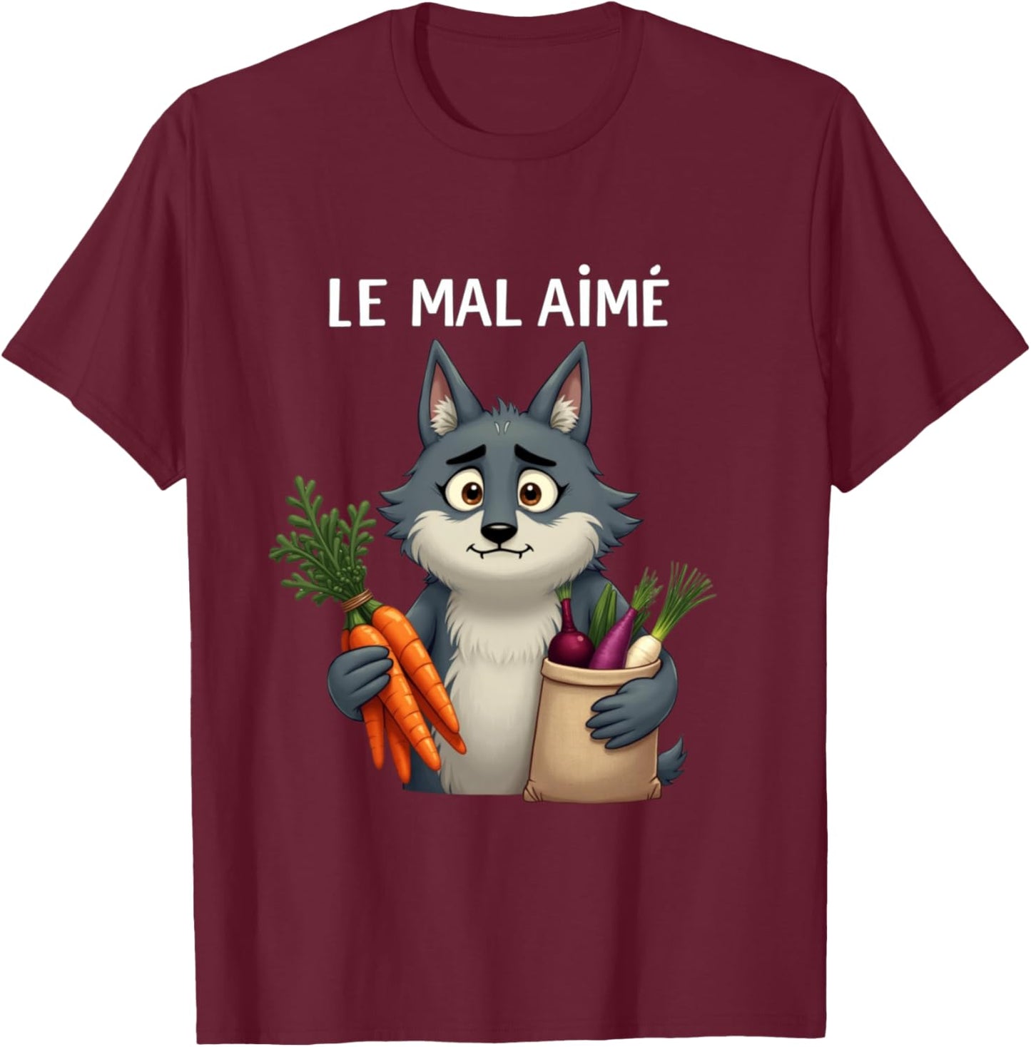 Evil Loved A Wolf Eating Vegetables to Have Friends T-Shirt - T-Shirt | Maroon