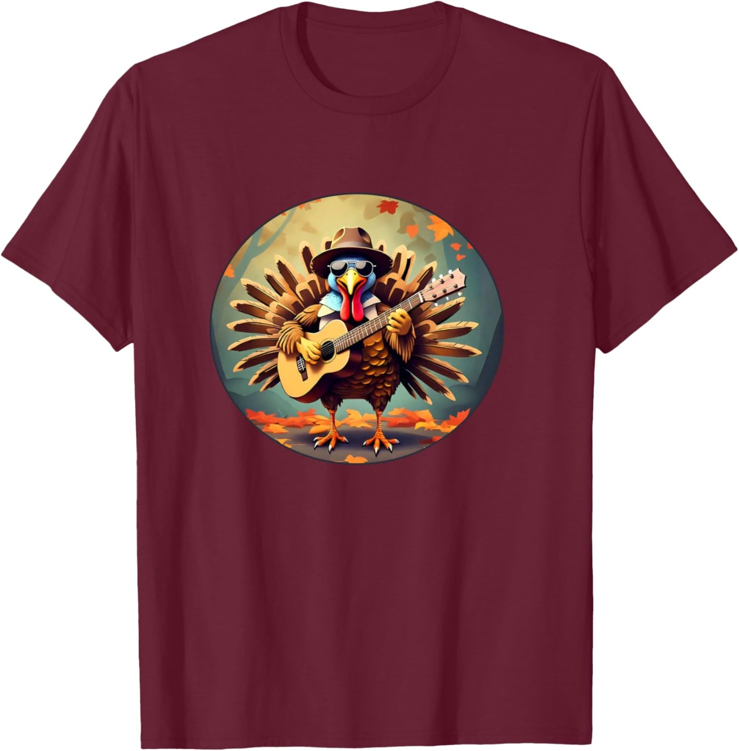 Funny Turkey Playing Guitar Thanksgiving Day Party Rockstar T-Shirt - T-Shirt | Maroon