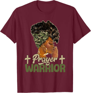 Praying Black Woman Afro Christian Sayings Prayer Warrior T-Shirt - T-Shirt | Maroon