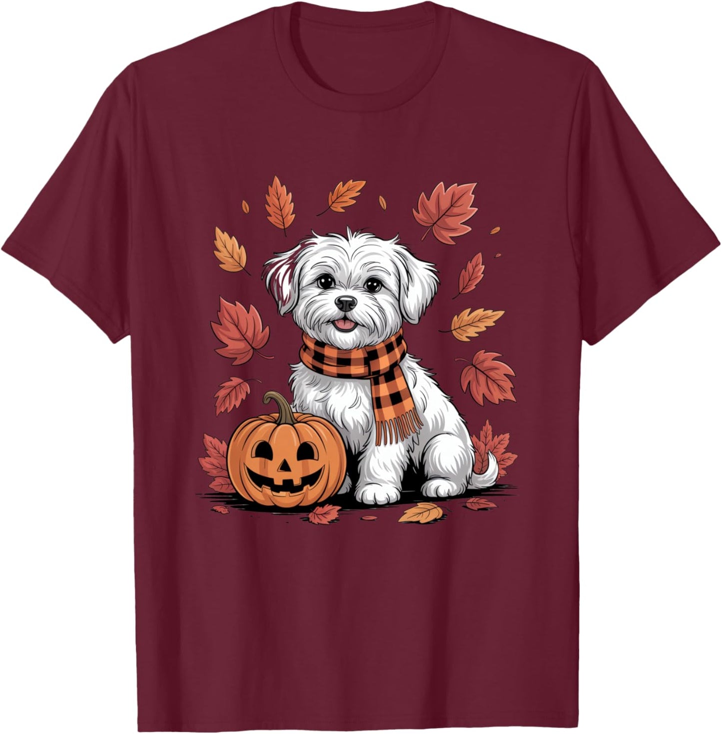 Maltese Dog Lover Pumpkin Fall Autumn Thanksgiving T-Shirt - T-Shirt | Maroon