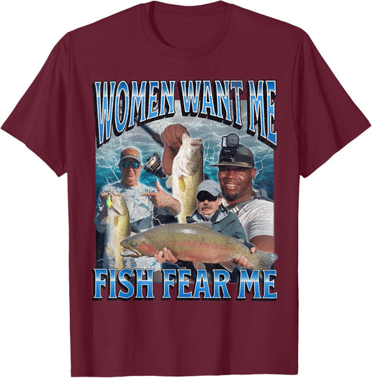 MildlyPerturbed Women's Fishing - Black, Small - Short Sleeve, Classic Fit - Funny Retro Graphic - Adults, Fishing Enthusiasts, Gift Shoppers T-Shirt - T-Shirt | Maroon