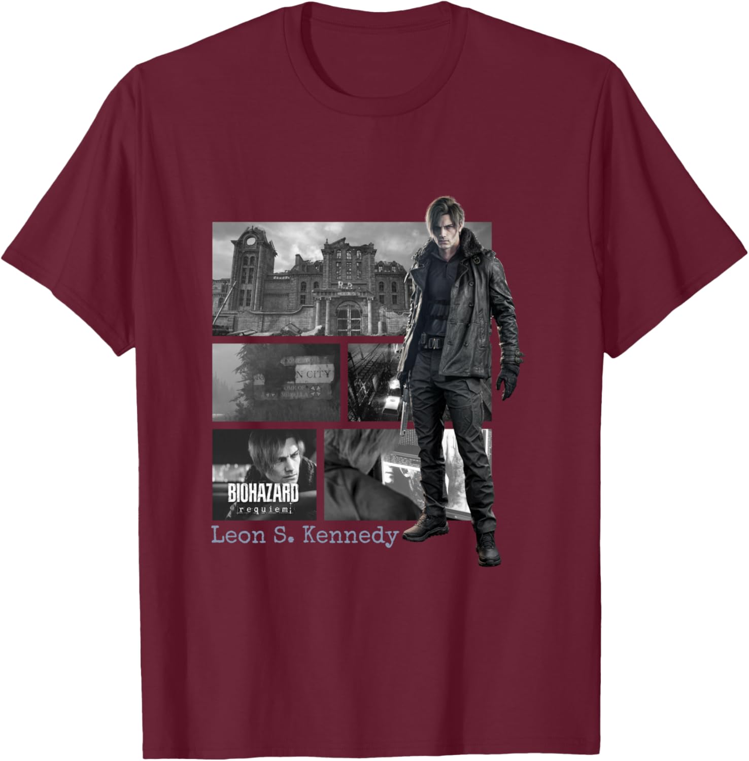Resident Evil Requiem Leon FP Shirt T-Shirt - T-Shirt | Maroon