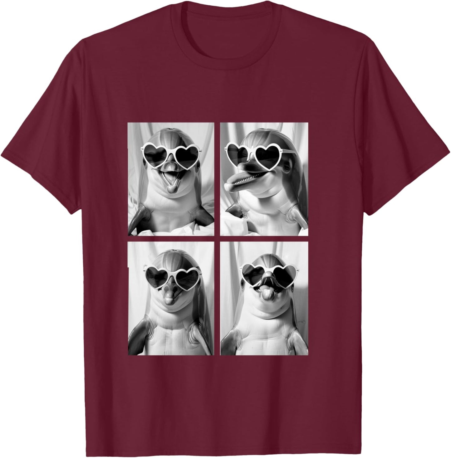 Lunettes de Soleil drôles de Dauphins avec cœurs pour la Saint-Valentin Manche Longue T-Shirt - T-Shirt | Maroon