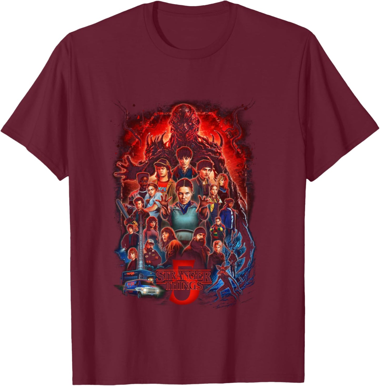 Stranger Things ST5 Poster Officially Licensed T-Shirt - T-Shirt | Maroon