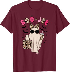 Coquette Leopard Ghost Coffee Boo-Jee Halloween Boujee Ghost T-Shirt - T-Shirt | Maroon