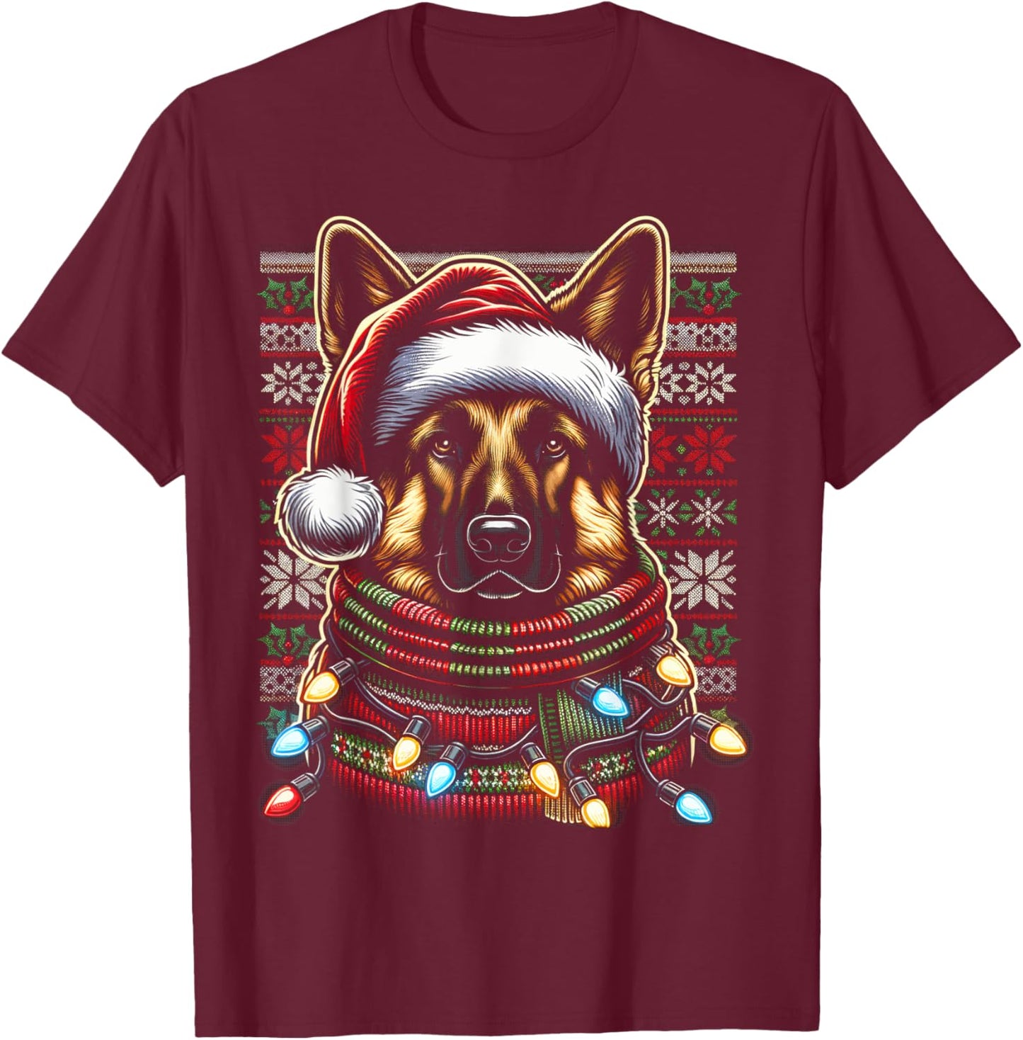 Christmas German Shepherd Xmas Shepherd Mom Dog Lover T-Shirt - T-Shirt | Maroon