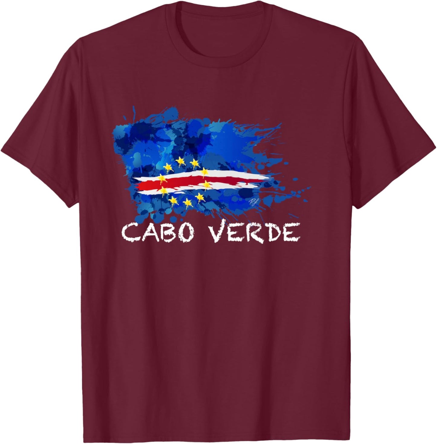 Drapeau Cabo Verde Peinture tachée avec Texte Blanc Manche Longue T-Shirt - T-Shirt | Maroon