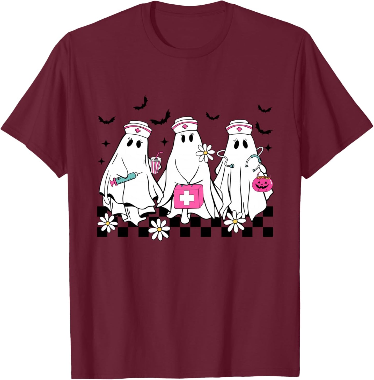 Boo Crew Night Shift Nurse Ghost Halloween Nursing Student T-Shirt - T-Shirt | Maroon