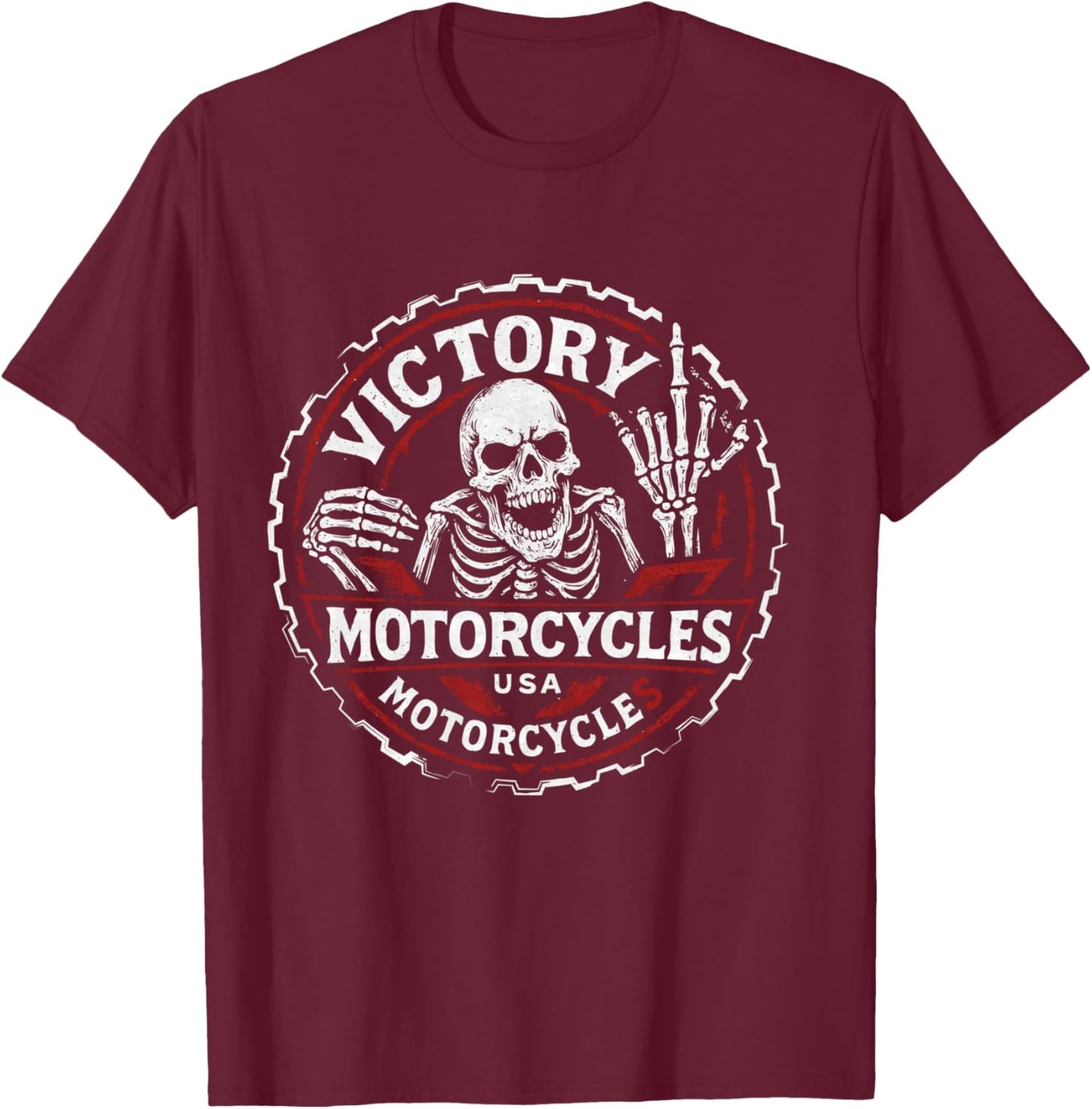 Vintage American Motor Cycles Victory USA Skelett Lustig Langarmshirt T-Shirt - T-Shirt | Maroon