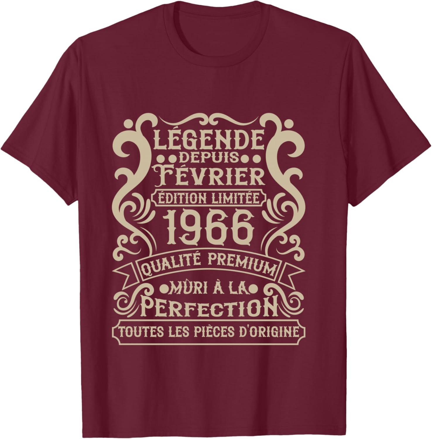 Février 1966-60 Ans Anniversaire Cadeau Vintage 1966 Manche Longue T-Shirt - T-Shirt | Maroon