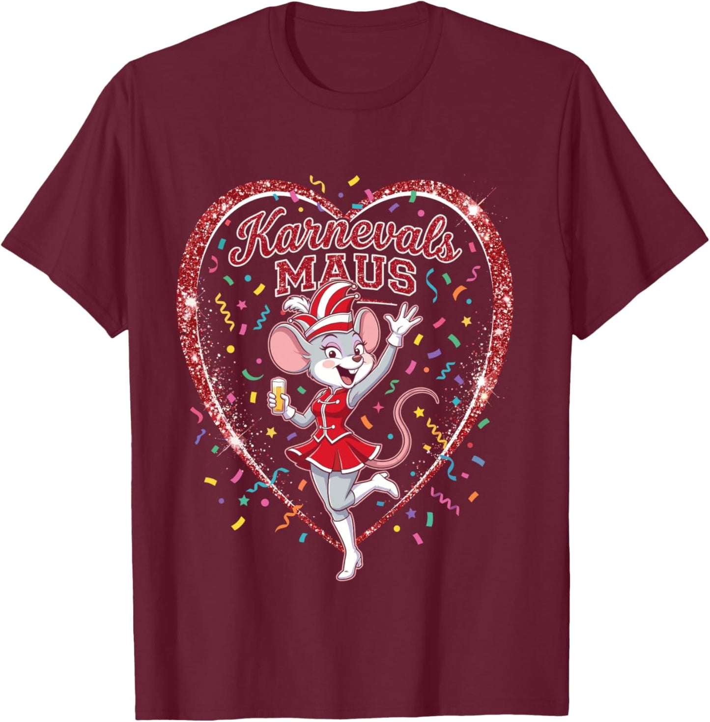 Carnival Mouse Red White Cologne Carnival Alaaf Women's Long-Sleeved Shirt T-Shirt - T-Shirt | Maroon