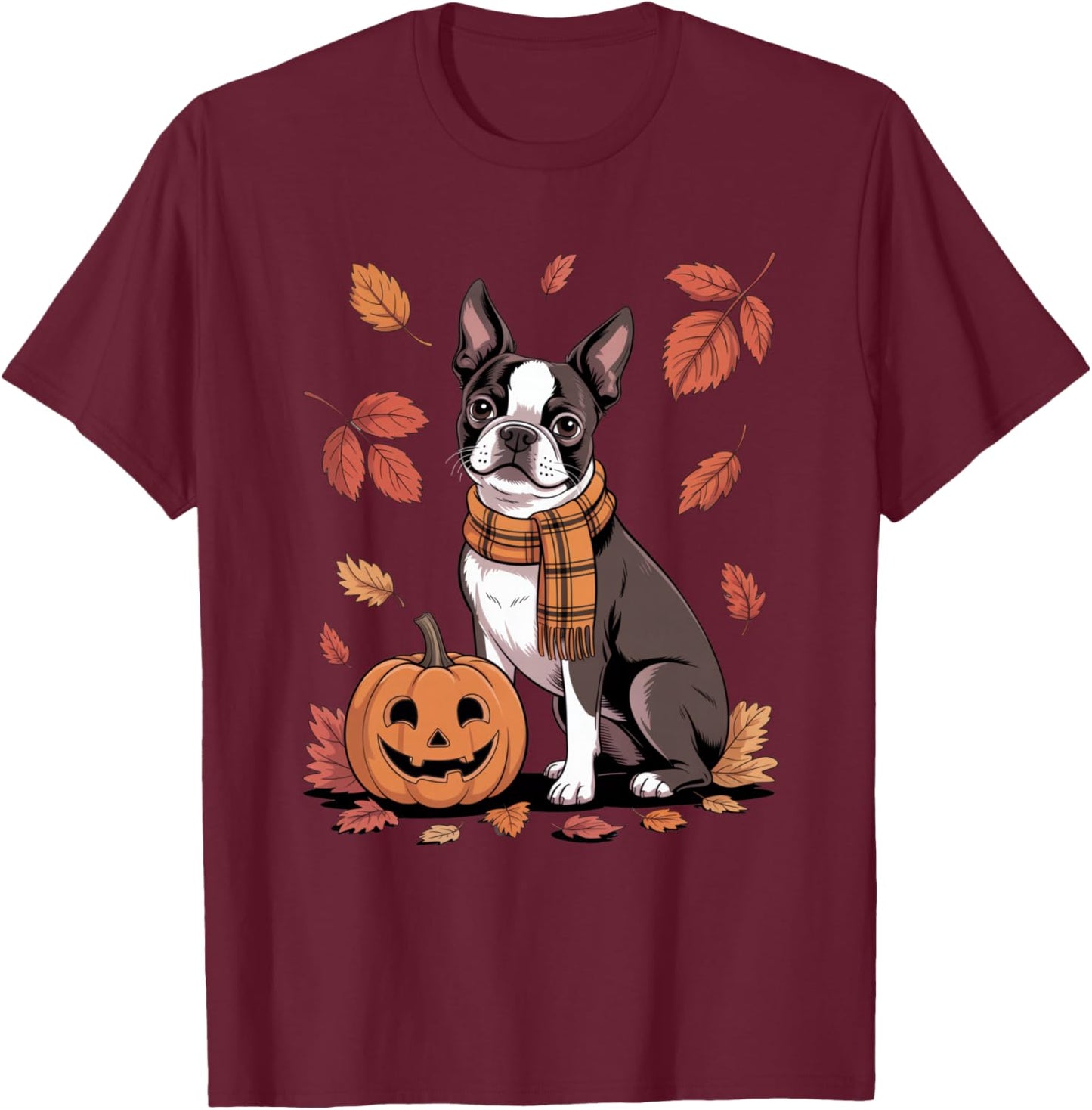 Boston Terrier Dog Lover Pumpkin Fall Autumn Thanksgiving T-Shirt - T-Shirt | Maroon