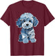 Cute Denim Patchwork Puppy Dog Art T-Shirt - T-Shirt | Maroon