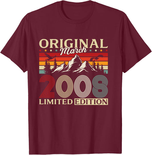18 Ans Anniversaire Homme Cadeau Mars 2008 Vintage Manche Longue T-Shirt - T-Shirt | Maroon