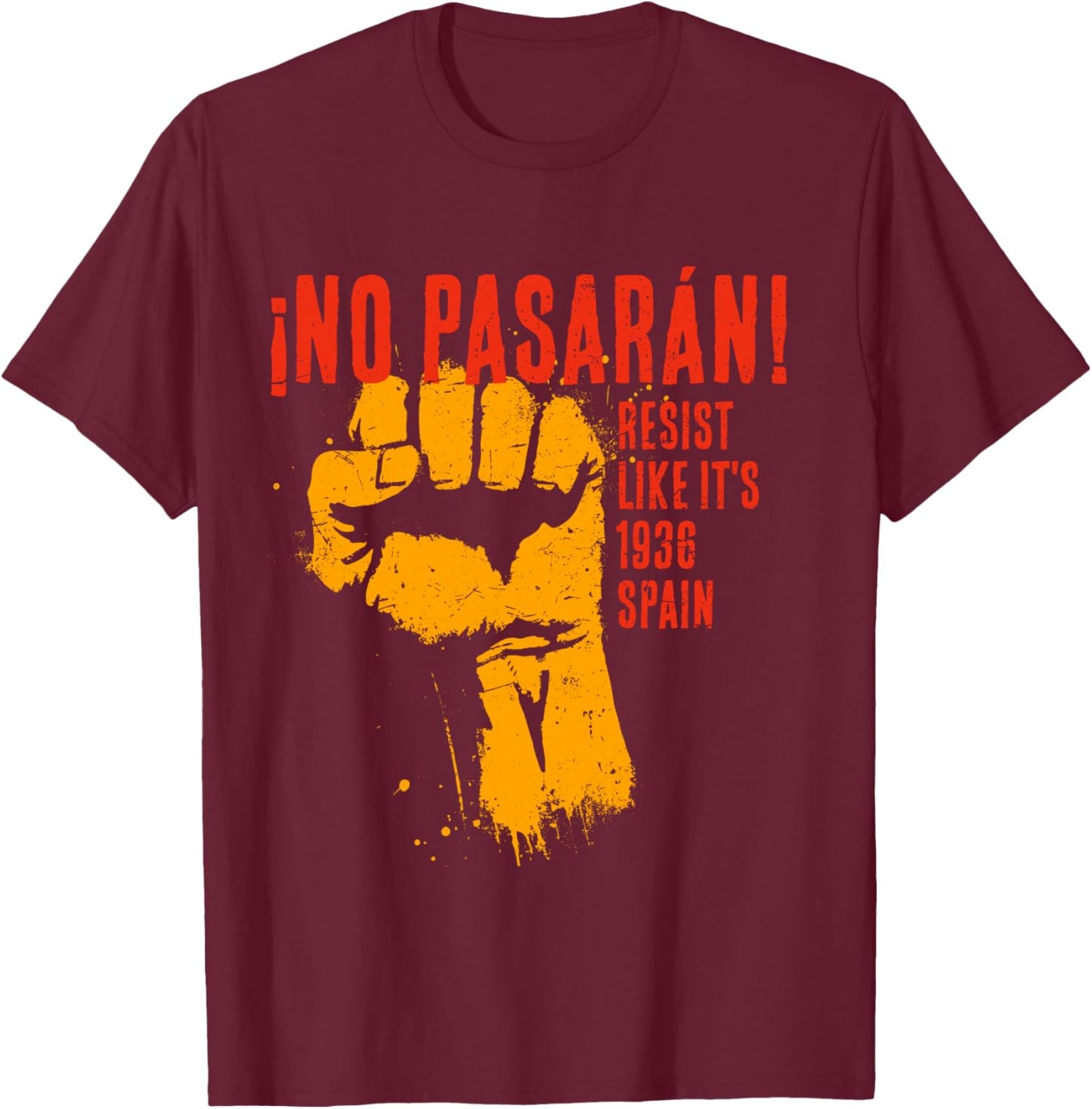 No Pasarán Antifascista Resist 2026 Espagnol Manche Longue T-Shirt - T-Shirt | Maroon