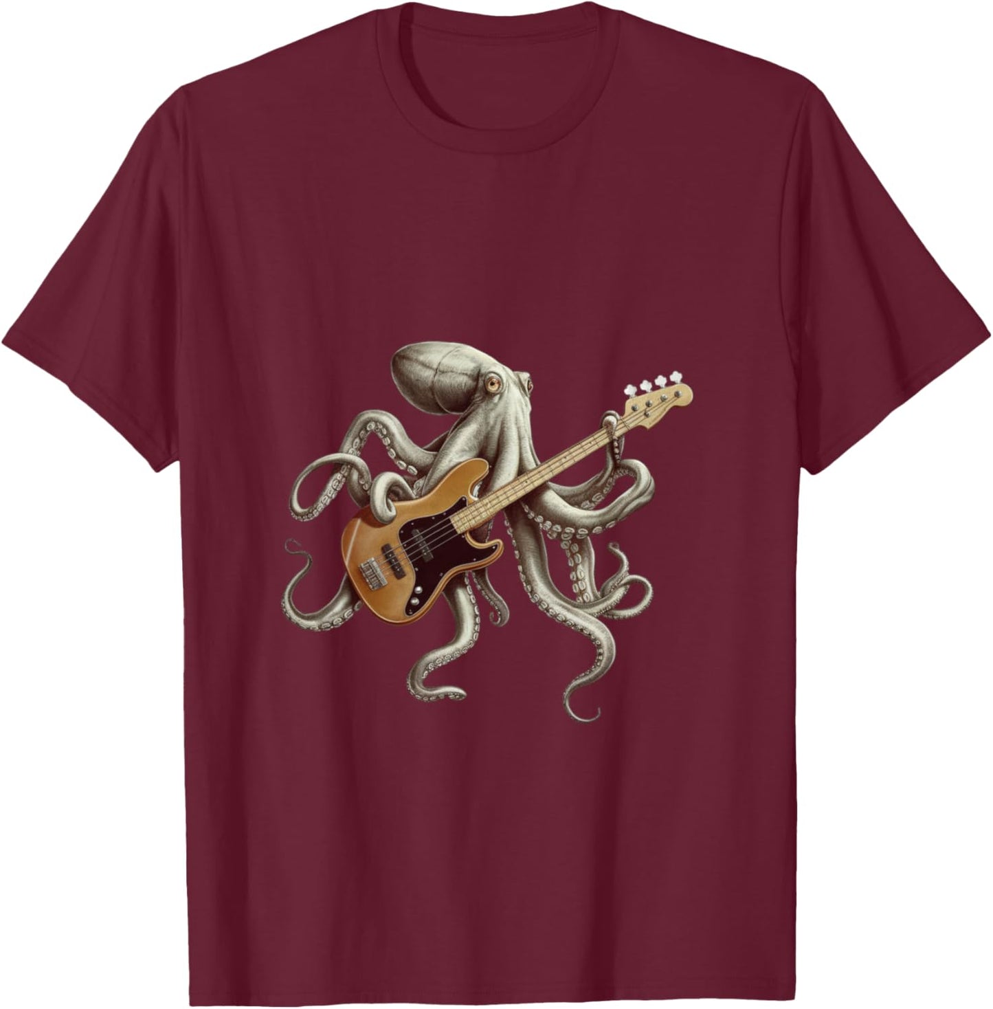 Octopus Playing Bass Guitar Bassist Octopus Rock Music T-Shirt - T-Shirt | Maroon