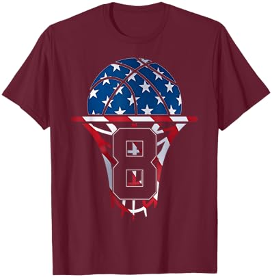 Cool Number 8 Years Basketball 8TH Birthday T-Shirt - T-Shirt | Maroon