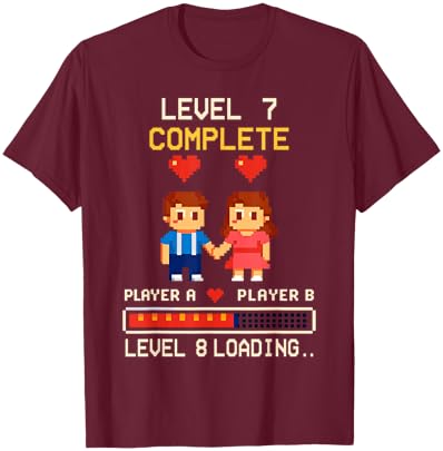 7th Wedding Anniversary Gamer Vintage Level 7 Complete T-Shirt - T-Shirt | Maroon