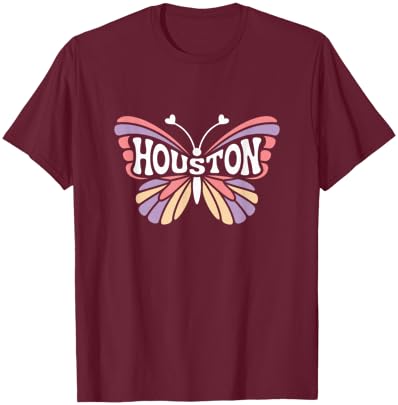 Houston Butterfly - Texas Pastel City Name Word Art T-Shirt - T-Shirt | Maroon